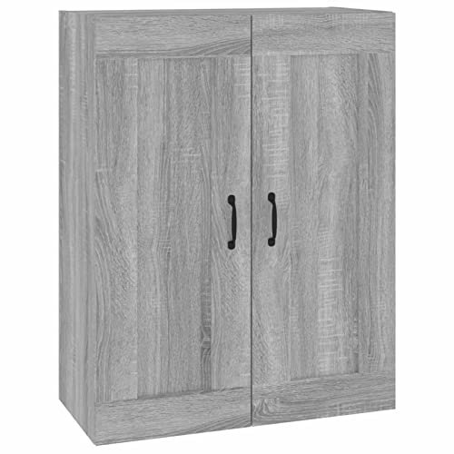 Tidyard Wall Cabinet Hanging Kitchen Storage Cupboard Wall Bathroom Cabinet Wall Home Storage Organiser Unit with 2 Doors Grey Sonoma 69.5x32.5x90 cm 127