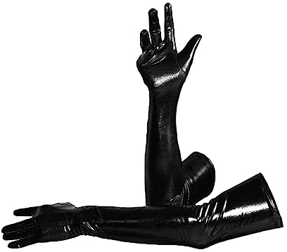 Chenivesss Handschuhe Lang, Damen Sexy Wet Look Leder Optik Handschuhe, Lange Leder Optik in Schwarz, Opernhandschuh, Abendhandschuhe, Abendparty Tanzhandschuh für Damen(53cm)