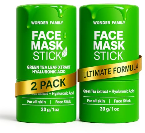 WONDER FAMILY Green Tea Mask Stick 2-in-1 - Blackhead Remover Mask & Hyaluronic Acid Moisturizer - Facial Deep Pore Cleanser - Face Masks for Skincare - 2 pack