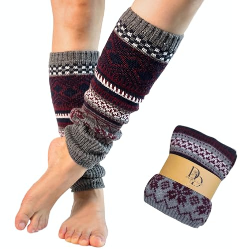 Daisy & Dino Women Wool Leg Warmers Boho Knited Ankle Warmers (Grey)