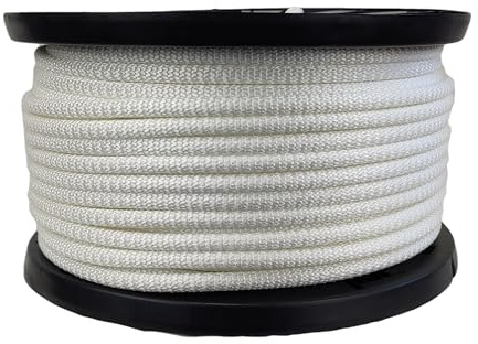 QNR 3/8 White Polyester Rope, Solid Braid Dacron Utility Rope, 250 ft Spool, Low Stretch UV Resistant Industrial Cord