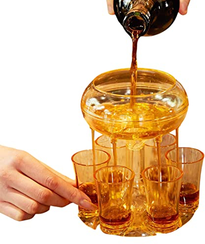 Dispensador de Bebidas para Fiesta con Juego de 6 Vasos de chupito, dispensador de Vidrio acrílico, dispensador de chupito con Vasos, dispensador de Vasos de chupito con Soporte, para Beber líquido