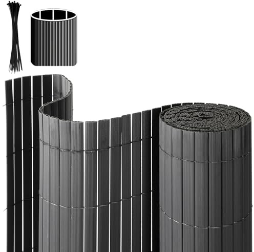 Eulenke PVC Sichtschutzmatte, 180 x 500cm DREI Rippenverstärkungen Sichtschutzzaun mit Kabelbindern, Windschutz Balkon Sichtschutz für Zaun Garten Terrasse, Anthrazit
