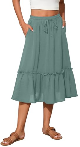 Witsmile Summer Skirts Midi Length Flowy Pleated Tiered Skirts for Women 2026 Dressy Casual(Sage Green,XL)