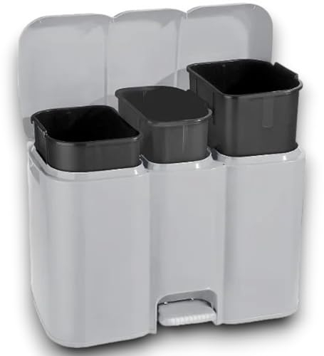 Tontarelli Pattumiera Per Raccolta Differenziata da Cucina, Grigio, Capacità di 13 + 13 + 8 Litri, Totale 34 Litri Plastica Polipropilene, Modello Patty 3 58,3x32x41,5 cm
