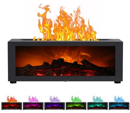 3D Flamme ätherisches Öl Diffusor 150 ml mit Fernbedienung (Schwarz) | Luftbefeuchter mit Kaminflammen-Licht mit Timer, Auto-Off-Schutz, 7 Farben Nachtlicht, Aroma Diffusor, für Haus, Büro