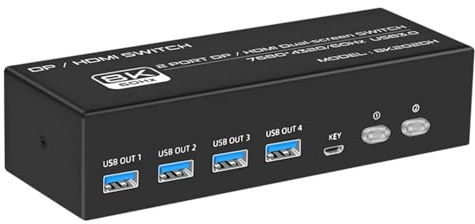 8K@60Hz KVM Switch 2 PC Multiple Monitor USB 3.0 KVM Switches, Support Extended & Copy Mode, with Desktop Controller and Cable (Dual Monitor DP HDMI)