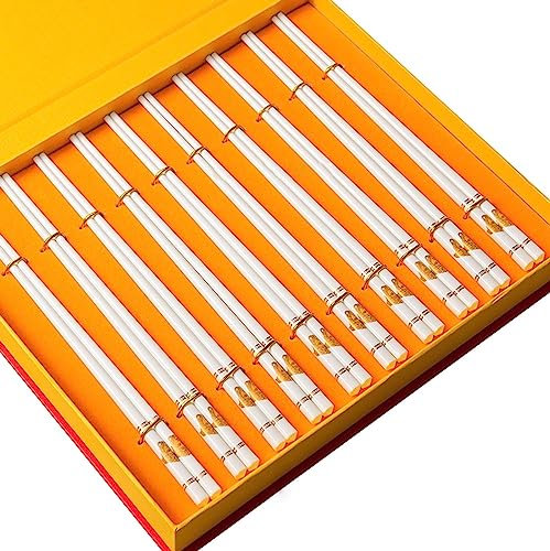 GAROEN Palillos Chinos Palillos Chinos Reutilizables 10 Palillos Chinos de cerámica Doble, Juego de Palillos Chinos de Porcelana de Hueso Antideslizante (E 25 cm)
