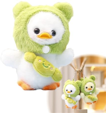 Plüschtier Für Enten, Frühlingsausflug Ente Plüsch Spielzeug Niedliche Transformation Ente, Neue Hut Abnehmbare Ente Plüsch Spielzeug, Tasche Charme Schlüsselanhänger Kleine Anhänger (Weiß)