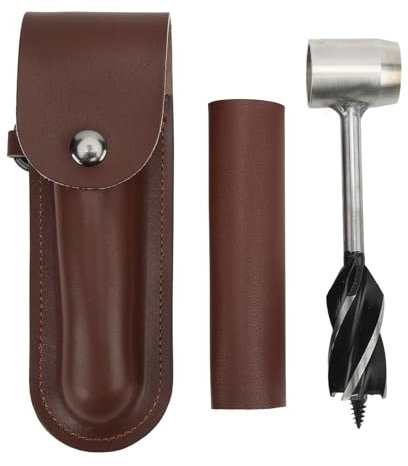 Baxnore Clé à tarière manuelle, clé à tarière à bois en acier inoxydable, clé à tarière manuelle, foret à bois, outil de foret à bois pour chaises, marteaux, échelles (Sac et étui en cuir marron)