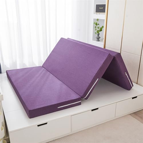 Tragbare dreifach faltbare Bodenmatratze mit waschbarem Bezug, doppelseitig, ideal für Auto-Zelt, Gäste, 200 x 120 x 5,5 cm, Lila