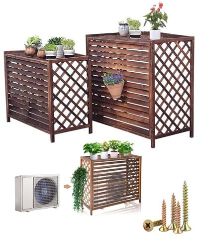 HRXQ Copricondizionatori Esterni in Legno Massiccio, Copertura Condizionatore Esterno, Ideale per Decorare Terrazze, Balconi E Patio(Small)