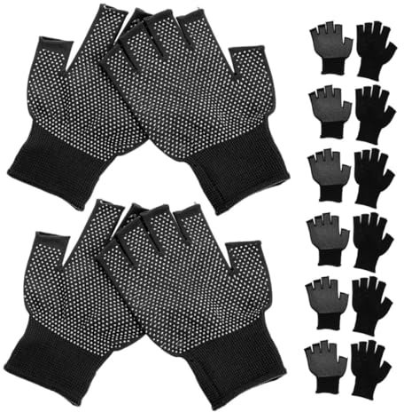 FOYTOKI 8pairs Non-Slip Fingerless Gloves Black Work Gloves Fit for Men Women Industrial Gardening Outdoor