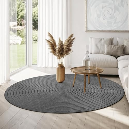 Mia´s Teppiche Viano - Outdoor Teppich, wetterfest & pflegeleicht, langlebig, für Wohnzimmer, Schlafzimmer & Terrasse, Anthrazit, 120 cm Rund