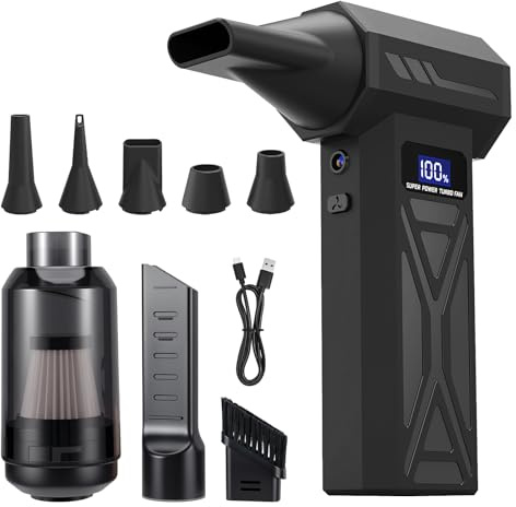 2-in-1 Elektrische Staubgebläse,4-Gang 110000 U/min Electric Air Duster, Mini Gebläse Akku,Gebläse Druckluft mit Digital Display für Computer Tastatur Haus Outdoor Auto Reinigungsset