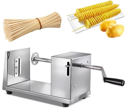 Affettatrice a spirale per patate, in acciaio inox, con 50 bastoncini di bambù, per frutta, patate, cetrioli o carote
