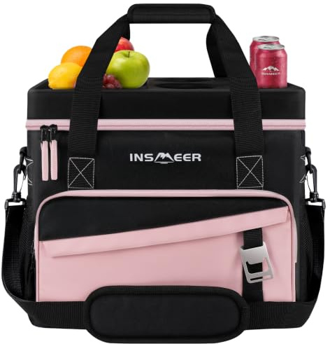 INSMEER Glacière souple pliable avec coque rigide et 4 porte-gobelets - 55 | Glacière souple de 40 L, 100 % étanche, isotherme, sac isotherme portable pour plage, voyage, camping, pique-nique