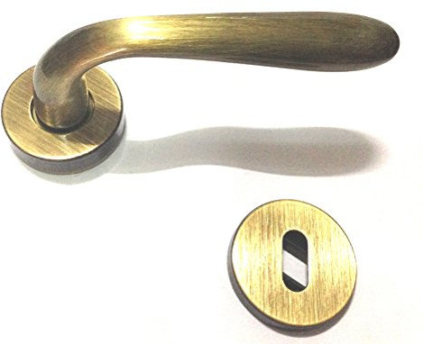 Maniglia per porte interne, con bocchetta e rosettaGoccia in ottone bronzato