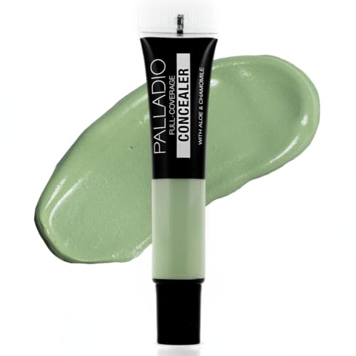 Palladio Vollständig deckender Concealer, Tarnung für unter den Augen, Cremiger Gesichts- und Augen-Concealer, Gleicht den Hautton aus, Verdeckt Unreinheiten, dunkle Augenringe und feine Linien, Verwenden Sie mit einem Concealer-Pinsel, Green Tea