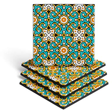 Emerald Tiles Silicone Coasters Set of 4, Protect Against Water Marks or Damage Fits All Cups, 3.5 Inch Size