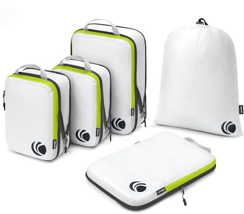 Cipway - 5 set packkuber för resor, ultralätta packorganisatörer för bagage, resväska och ryggsäck (vit), L