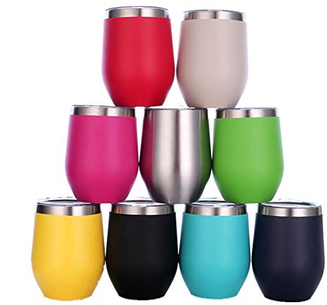 Gteller 12 oz in acciaio inossidabile Bicchieri senza stelo con coperchio, doppia parete isolato tazza da viaggio Perfetto per vino, caffè, bevande, champagne, cocktail (verde)