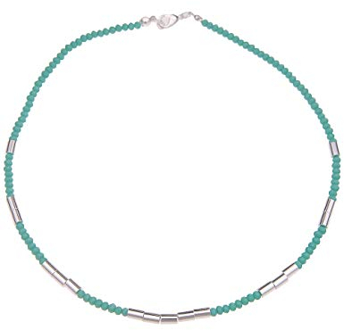 Leslii Damen-Kette Glasperlen-Kette Perlen-Collier kurze Halskette Modeschmuck-Kette in Türkis Silber