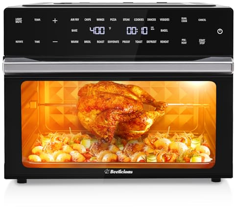 Beelicious 32QT Extra Large Air Fryer, 19-In-1 Air Fryer Toaster Oven Combo with Rotisserie and Dehydrator, Digital Convection Oven Countertop Airfryer Fit 13 Pizza, 6 Accessories, Black