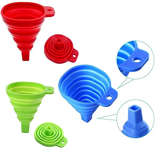 Embudo plegable, embudo plegable para botellas de cuello estrecho, mini embudo plegable de silicona para transferencia de líquidos y polvo (1 pieza de color aleatorio)