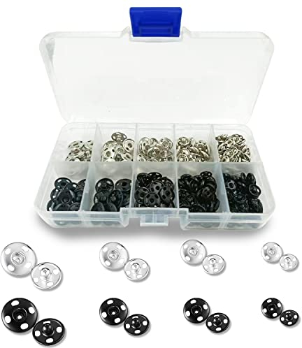 Druckknöpfe 80 Sätze, Druckknöpfe zum annähen, Druckknöpfe metall, Snaps schwarz, für Geldbörse Handtasche Kleidung Nähen Handwerk DIY Lieferung (0.75cm, 0.85cm, 1cm, 1.2cm)