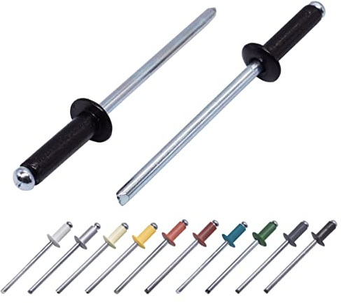 Confezione da 400 pezzi, rivetti ciechi verniciati 4,0 x 14 mm, a testa bombata, DIN 7337, rivetto in alluminio e mandrino in acciaio, rivetti a testa svasata (400, Nero Jet RAL 9005)
