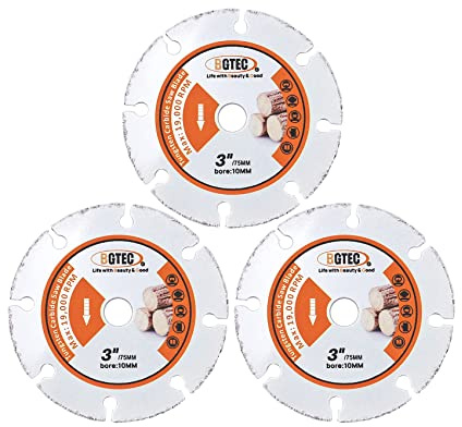 BGTEC Disco da Taglio per Legno in Carburo - 3 Pezzi 75 mm Lama per Rotella, Carburo Brasato Sottovuoto - Adatto per Tavole di Legno, Cartongesso, Tubi di Gomma e Plastica
