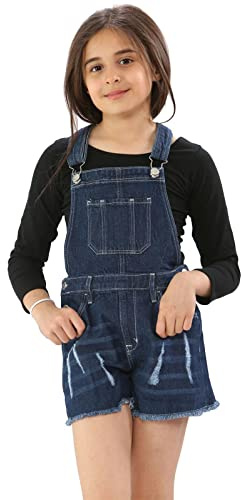 True Face Girls Dungarees Denim Sleeveless Kids Bibs & Braces Cotton Jeans Pant Short Children Dress 12/13 Years Dark Blue