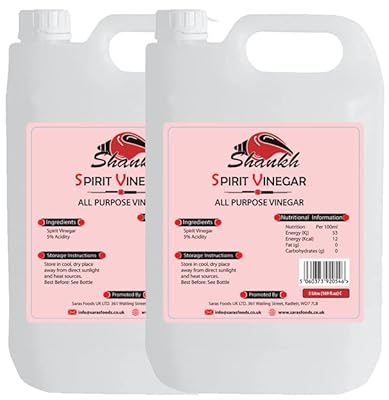 Shankh All Purpose Distilled White Spirit Vinegar 5L for Cleaning, Pickling, Marinating & Cooking (Pack of 2) - Produced in The UK
