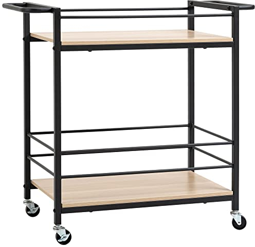 HOMCOM Küchenwagen Servierwagen Aufbewahrungswagen Beistellwagen mit 2 Ebenen und Griff Rollenwagen für Küche Esszimmer Belastbarkeit 60 kg Spanplatte 82 x 40 x 75 cm