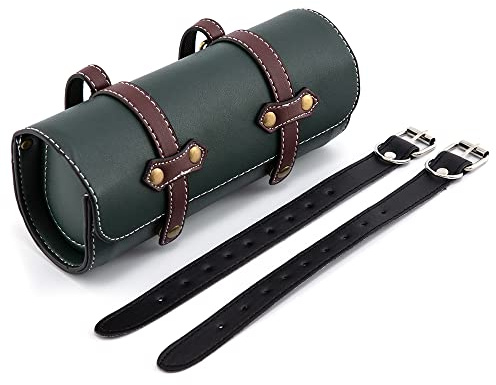 APEBAZY Motorrad Leder Satteltaschen mit 2 Schnallenriemen, #6 Grün (APE-MTGB57)