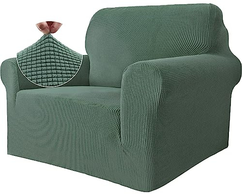 Ystyle Stretch Sofa Überzug 1 Sitzer, Hellgrün | Elastisch Sofabezug mit Armlehnen, Jacquard Couch Überzug Rutschfest, Waschbar Sofa Cover Protector für Hunde Haustiere