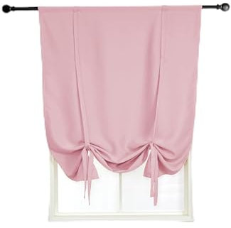 SIMPVALE Roman Blackout Short Curtains with Tie Up Thermal Insulated Blackout Curtain, with Rod Pocket Blind for Bedroom Living Room Kitchen (Pink, 80 x 120 cm)