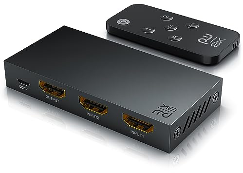 CSL - 8k HDMI Switch – 2 In 1 Out – HDMI 2.1 Verteiler – 7680 x 4320 UHD II 8k 4k 60 Hz – HDR - 3D - CEC – HDCP 2.3 – VRR – QFT - ALLM - Umschalter 2in1