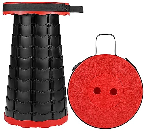 Diealles Shine Sgabello Telescopico, Sgabello Campeggio Regolabile con Grande Capacità di Carico, Sgabello Pieghevole Portatile Telescopico per Campeggio Pesca, Rosso