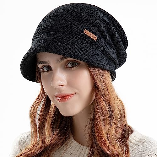 WANYIG Slouchy Beanie Mütze Winter Strickmützen Slouch Beanie Mütze Winter Hüte für Damen Herren Unisex mit Innenfutter Wolle(Schwarz)