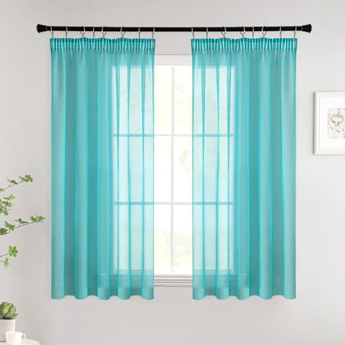Woaboy Cortina Corta Dormitorio Juvenil Visillo Ventana Translúcido Moderna Cortina con Cinta Fruncidora para Salón Habitación 2 Piezas 140x145cm Lago Azul