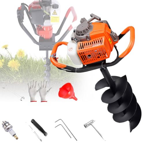 GBHJJ Excavadora de Agujeros para Postes de barrena de 198 CC, Motor de excavación de Tierra a Gas de 2 Tiempos con Brocas de barrena, Taladro de Tierra para cercas,198CC/8