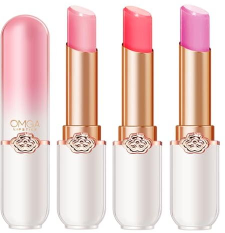 3PCS Lippenbalsam, Klarer Farbtemperaturwechsel Lippenstift Set, Lang anhaltender feuchtigkeitsspendender Lippenstift Frauen Lippenpflege, Natürlicher Lippenschutz, Lippenreparatur (A)