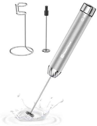 Maestri House Espumador de Leche Electrico con Control de Velocidad Continuo, Batidor de Acero Inoxidable Desmontable Impermeable,Mezclador de Bebidas Chocolate Caliente de Latte, Capuchino (Plata)