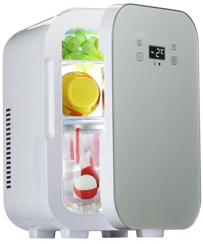 Mini Frigo De Chambre 10l, Mini Réfrigérateur De Voiture Avec Compartiments, Petit Frigo Cosmetique Pour Le Bureau, Réfrigérateur À Maquillage, Contrôle De L'écran Tactile(Color:/Beige,Size:220V)