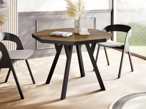 WFL GROUP Moderner Runder Ausziehbarer Esstisch Desmond mit Schwarz Holzbeinen – Erweiterbar bis 200 cm, Ideal für 4 bis 8 Personen - Loft-Stil Tisch für Esszimmer oder Küche - Lefkas Eiche