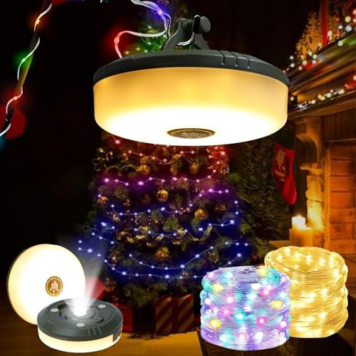 Guirlande lumineuse de camping 10 m, 2 en 1 RVB et USB chaud, 8 modes d'éclairage, rechargeable pendant 30 secondes, portable et enroulable pour jardin, tonnelle, camping, fête, Noël