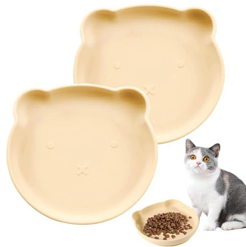 WJUAN 2 Stück Cat Bowl, Khaki, Kieselgel, Futternäpfe für Katzen, Sowohl Heiß Als Auch Kalt, mit Saugnapf Am Boden, Leicht Zu Reinigen, Katzenfutter Napf, Geeignet für Katzen, Hunde, Kaninchen