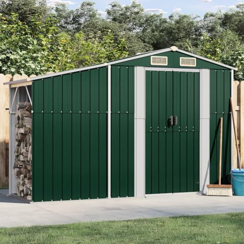 Willood Gerätehaus Garten Schuppen mit Schrägdach Gartenhaus Metallschuppen Grün 277x93x179 cm Verzinkter Stahl
